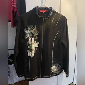 Vintage Le Grenier Black Graphic Zip-Up Jacket